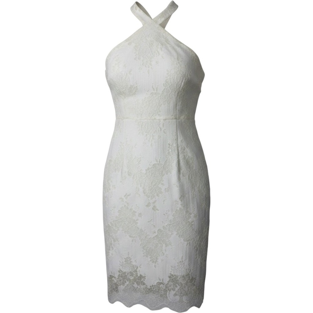 Lipstick Boutique Halter Dress Womens Medium White Lace Sheath Scalloped Hem